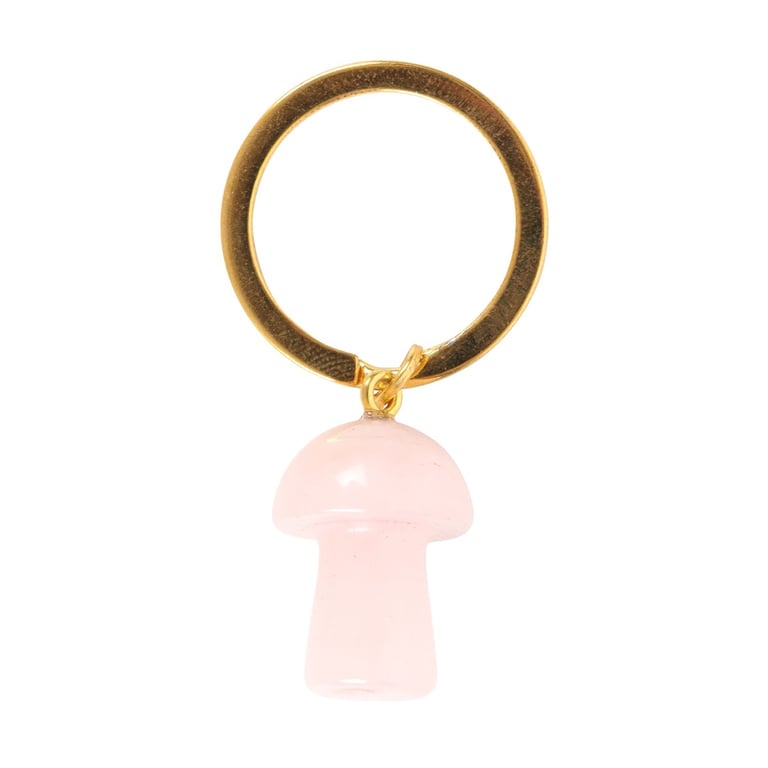 Rose Quartz Crystal Mushroom Keyring - Promotes Self-Love and Harmony