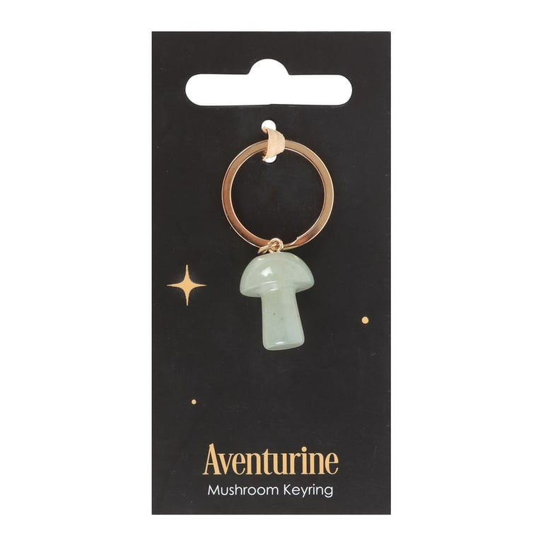 Aventurine Crystal Mushroom Keyring - Strength & Bravery Gemstone Keychain
