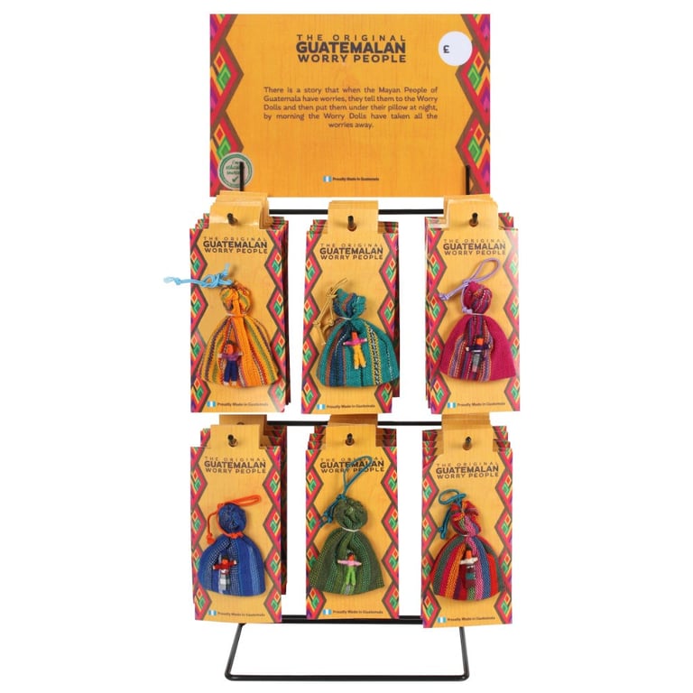 36 Worry Dolls Set - Ethically Sourced Stress Relief from Guatemala with Display Stand