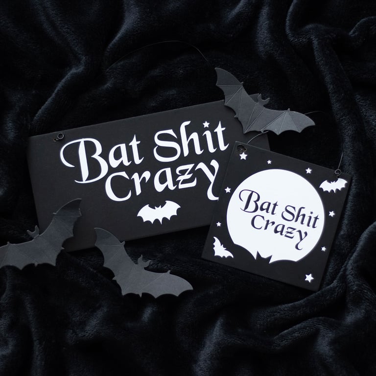 20cm Bat Shit Crazy Comically Dramatic Hanging Sign - Embrace Your Dark Side Decor
