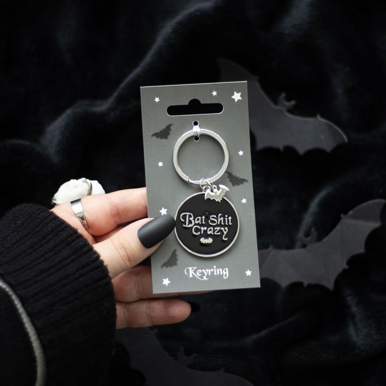 Bat Shit Crazy Round Keyring - Unique Offbeat Dark Humor Accessory