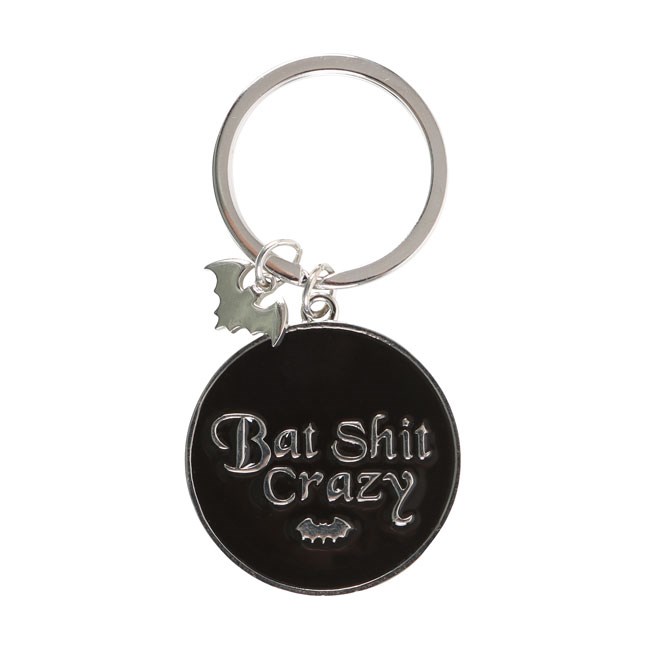 Bat Shit Crazy Round Keyring - Unique Offbeat Dark Humor Accessory