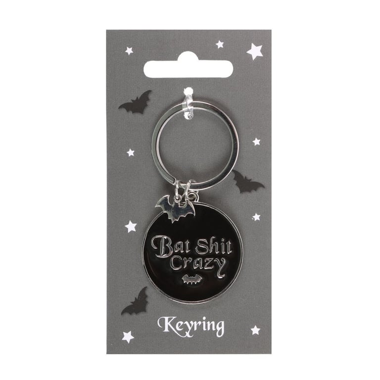 Bat Shit Crazy Round Keyring - Unique Offbeat Dark Humor Accessory