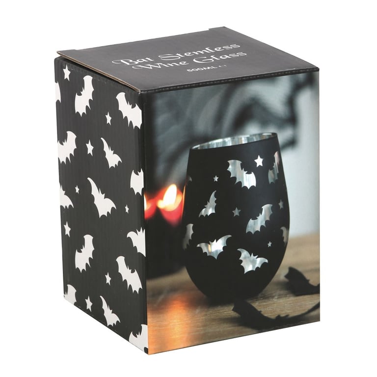 Clear Bat Design 500ml Stemless Wine Glass - Fun Party Glassware