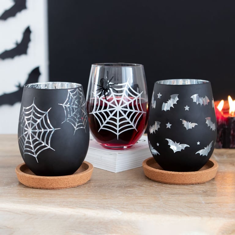 Clear Bat Design 500ml Stemless Wine Glass - Fun Party Glassware