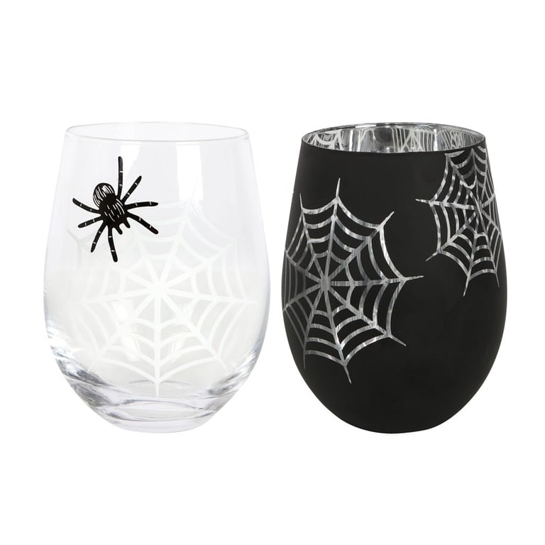 Spider and Web Stemless Wine Glasses Set, 500ml Capacity, Hand Wash Only