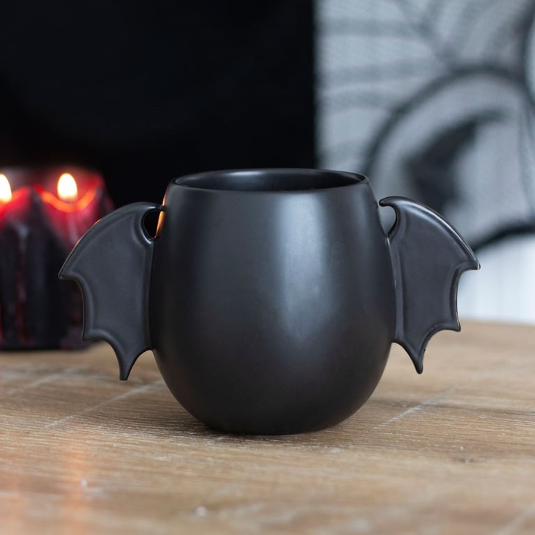 Bat Wing Rounded Mug - Unique Black 500ml Coffee Mug with Bat Wing Handle Design
