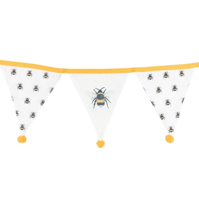 White Alternating Bee Print Fabric Bunting - Easy Home and Event Decoration