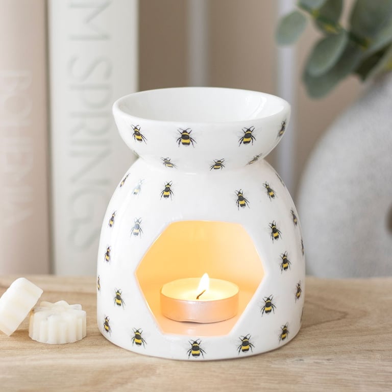 All Over Bee Print Ceramic Oil Burner and Wax Warmer