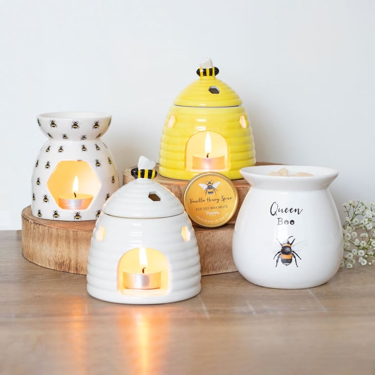 All Over Bee Print Ceramic Oil Burner and Wax Warmer