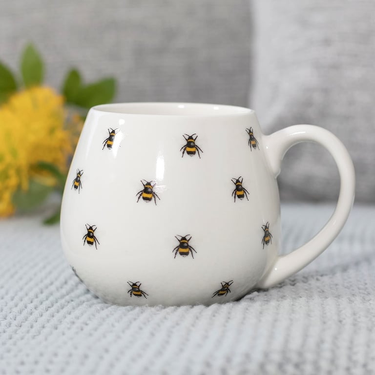 Bee Print Rounded Mug - Microwave & Dishwasher Safe Bone China Ceramic