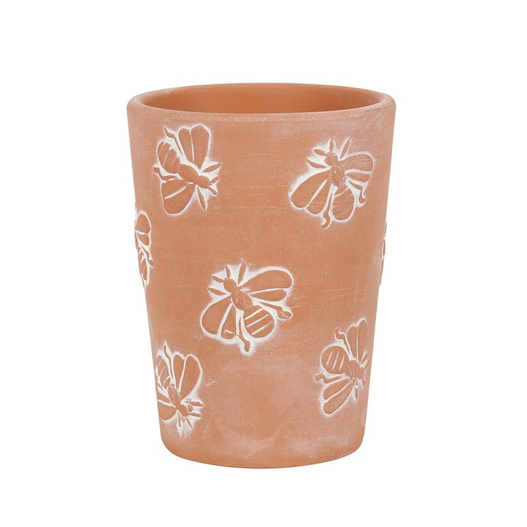 Small Whitewashed Terracotta Bee Pattern Plant Pot for Succulents and Bouquets