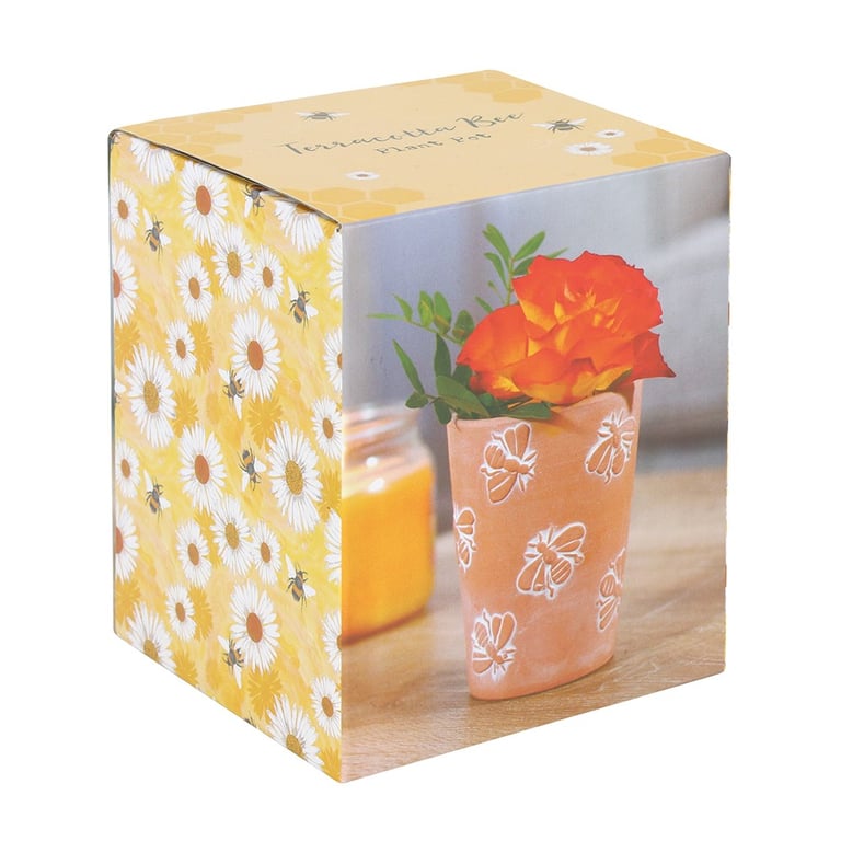 Small Whitewashed Terracotta Bee Pattern Plant Pot for Succulents and Bouquets