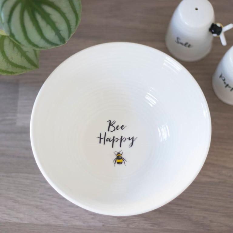 Bee Happy Ceramic Bowl - Country Style Dishwasher & Microwave Safe Breakfast Bowl