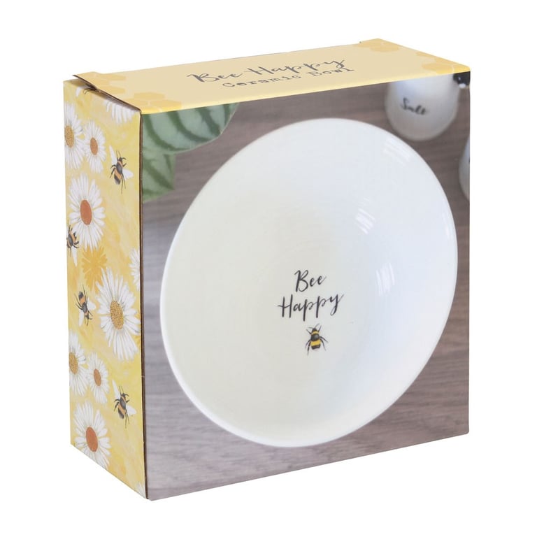 Bee Happy Ceramic Bowl - Country Style Dishwasher & Microwave Safe Breakfast Bowl