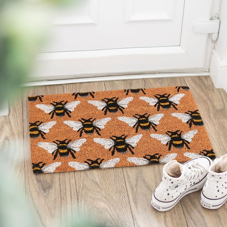 Natural Bee Print Weather Resistant Doormat - Charming Home Decor Mat