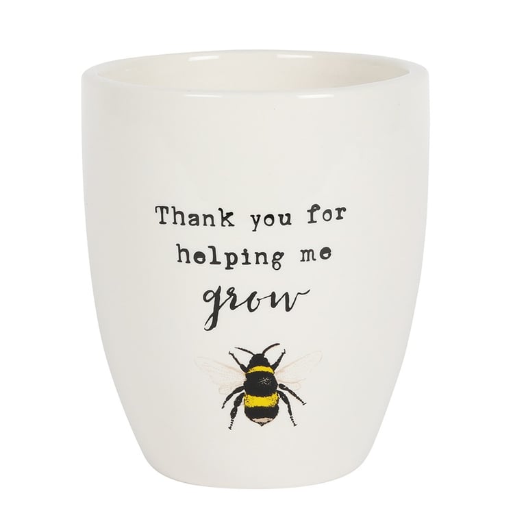 Ceramic Thank You Plant Pot - Cute Bee Illustration and Growth Slogan Home Decor