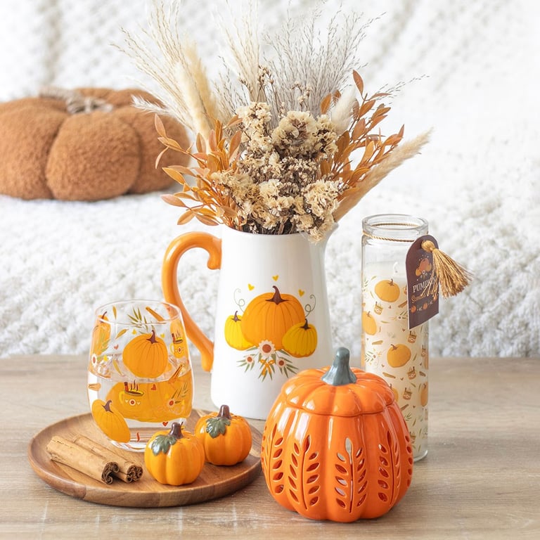 Autumn Days Print Stemless Glass - Seasonal Tableware with Cozy Autumnal Design, 550ml Capacity