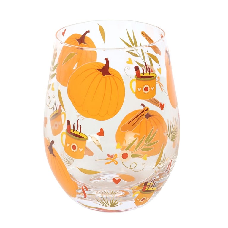 Autumn Days Print Stemless Glass - Seasonal Tableware with Cozy Autumnal Design, 550ml Capacity