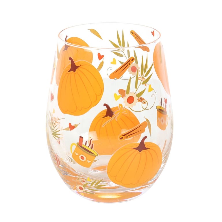 Autumn Days Print Stemless Glass - Seasonal Tableware with Cozy Autumnal Design, 550ml Capacity