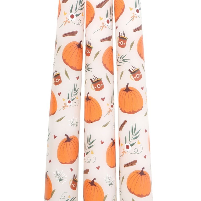 Pumpkin Print Taper Candles Set - Seasonal Home Decor Gift
