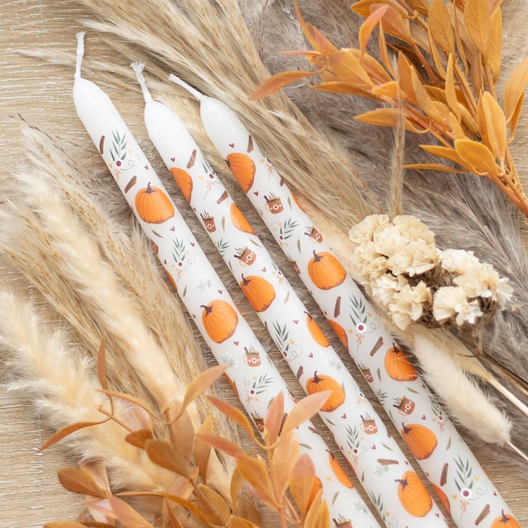 Pumpkin Print Taper Candles Set - Seasonal Home Decor Gift