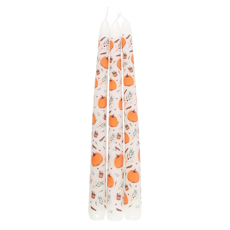 Pumpkin Print Taper Candles Set - Seasonal Home Decor Gift