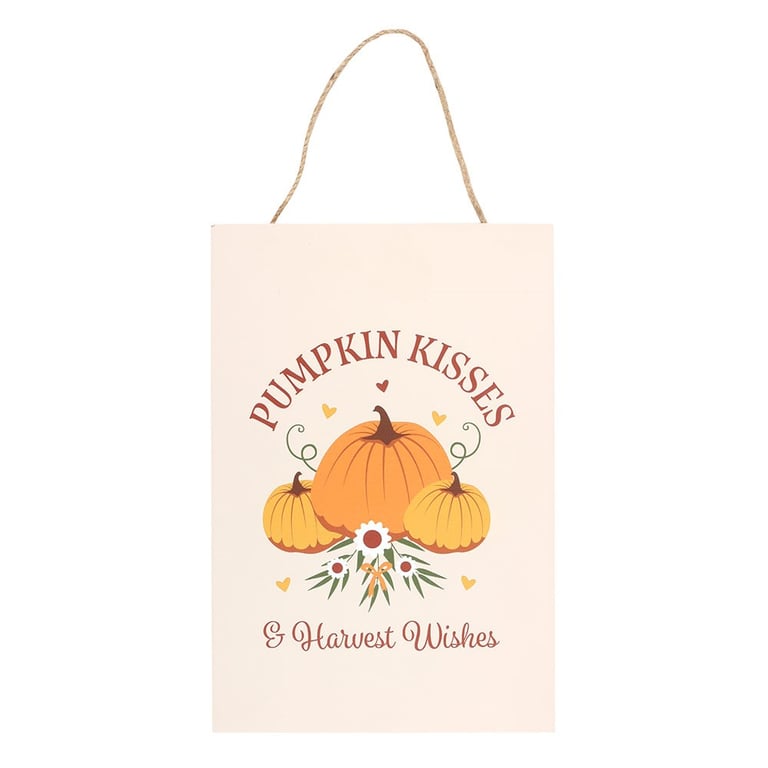 Pumpkin Kisses & Harvest Wishes Autumn Hanging Sign - MDF Decoration