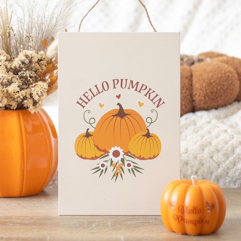 Autumn Days Hello Pumpkin MDF Hanging Sign - Autumn Decor and Halloween Decoration