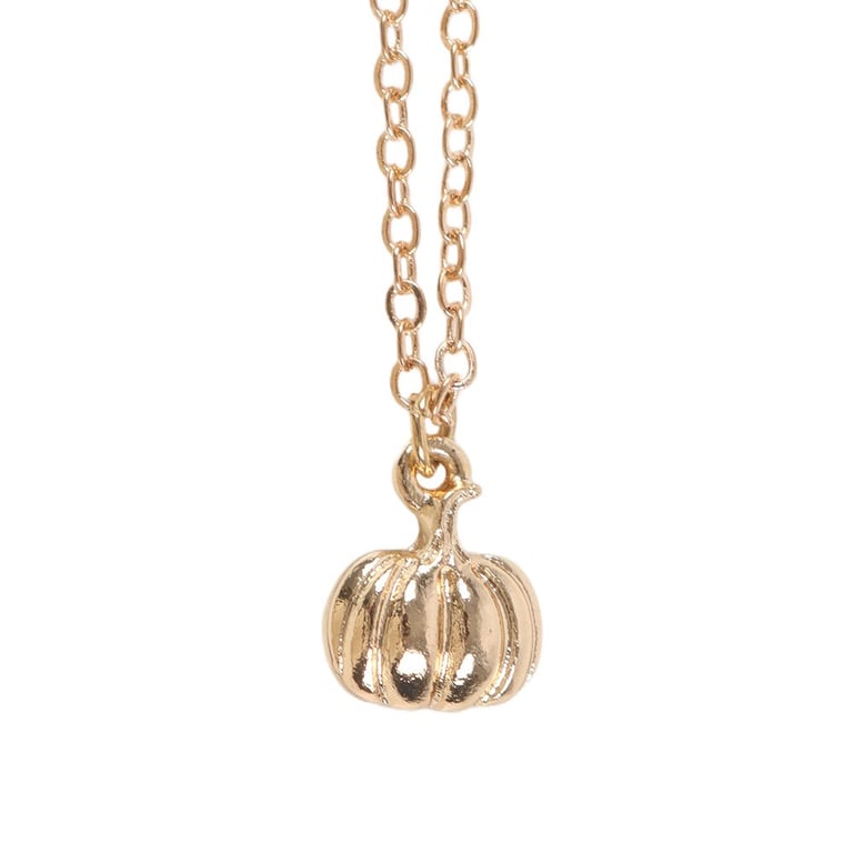 Gold-Toned Pumpkin Necklace & Autumn Greeting Card Gift Set