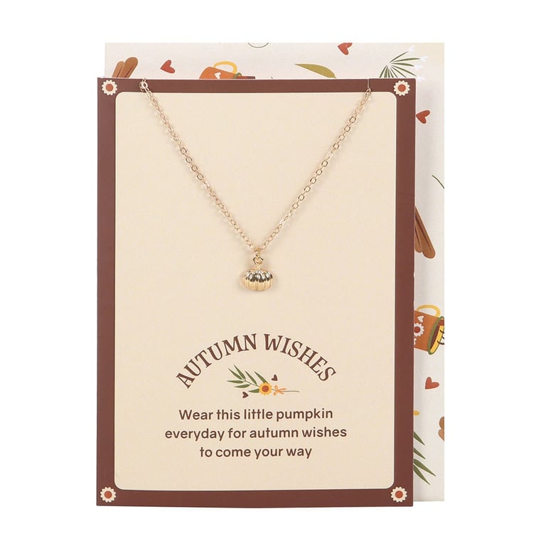 Gold-Toned Pumpkin Necklace & Autumn Greeting Card Gift Set