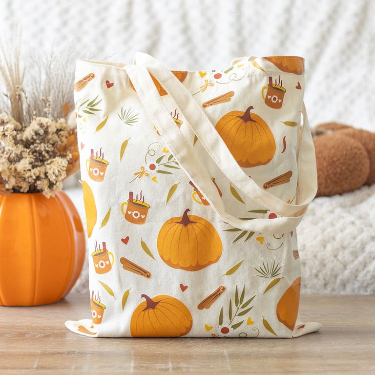 Autumn Days Polycotton Tote Bag - Seasonal Autumn Pumpkin Design Bag for Shopping and Everyday Use