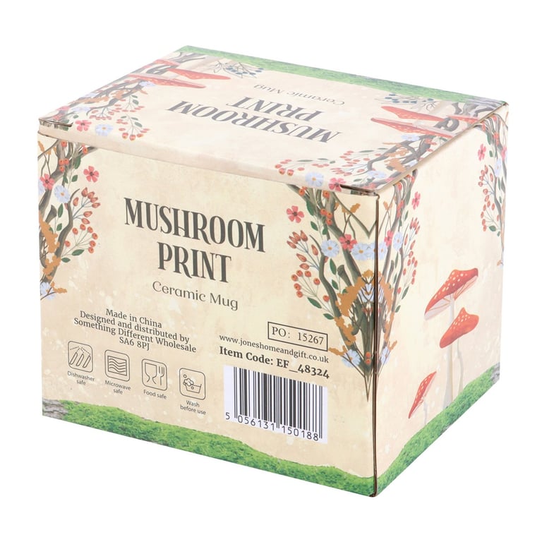 Nature-Inspired Mushroom Print Mug - 360ml Microwave Safe