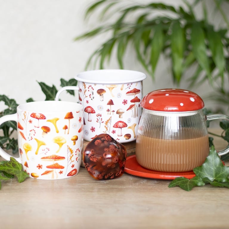 Nature-Inspired Mushroom Print Mug - 360ml Microwave Safe