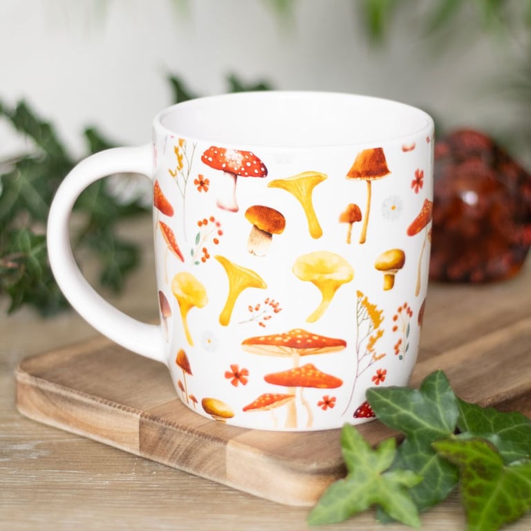 Nature-Inspired Mushroom Print Mug - 360ml Microwave Safe