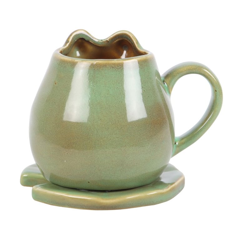 Frog Shaped Mug and Lily Pad Saucer Set - Quirky Wildlife Kitchen Decor