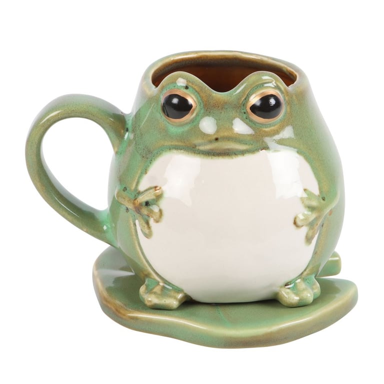 Frog Shaped Mug and Lily Pad Saucer Set - Quirky Wildlife Kitchen Decor