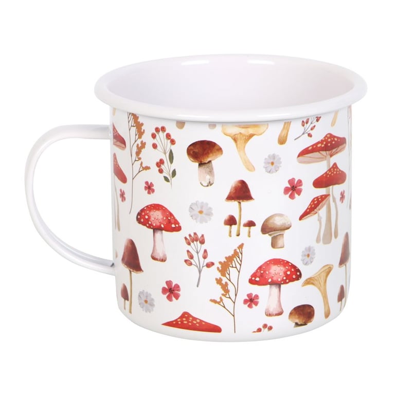 Nature Inspired Mushroom Print Enamel Mug 500ml - Handwash Only