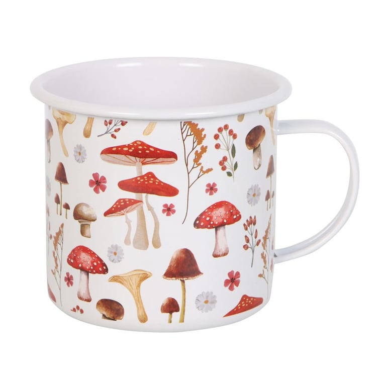 Nature Inspired Mushroom Print Enamel Mug 500ml - Handwash Only