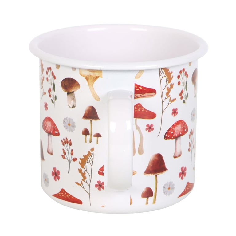 Nature Inspired Mushroom Print Enamel Mug 500ml - Handwash Only