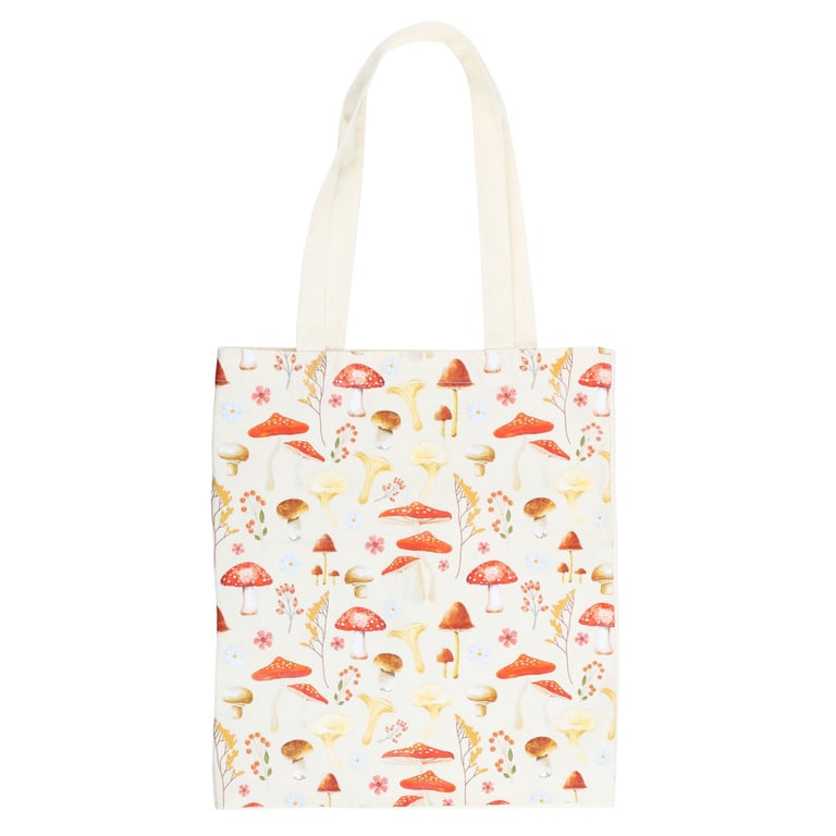 Mushroom Print Polycotton Tote Bag - Durable Canvas Beach Bag with Vibrant Toadstool Design