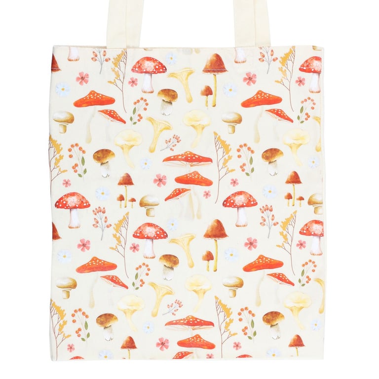 Mushroom Print Polycotton Tote Bag - Durable Canvas Beach Bag with Vibrant Toadstool Design