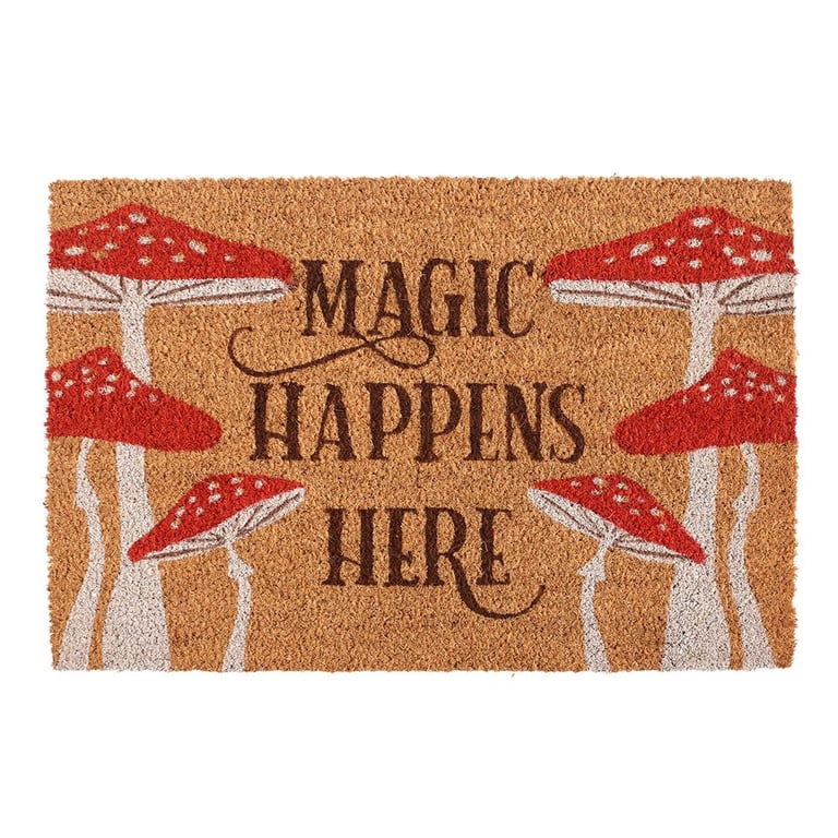Natural Magic Happens Here Mushroom Doormat - Enchanting Outdoor Welcome Mat
