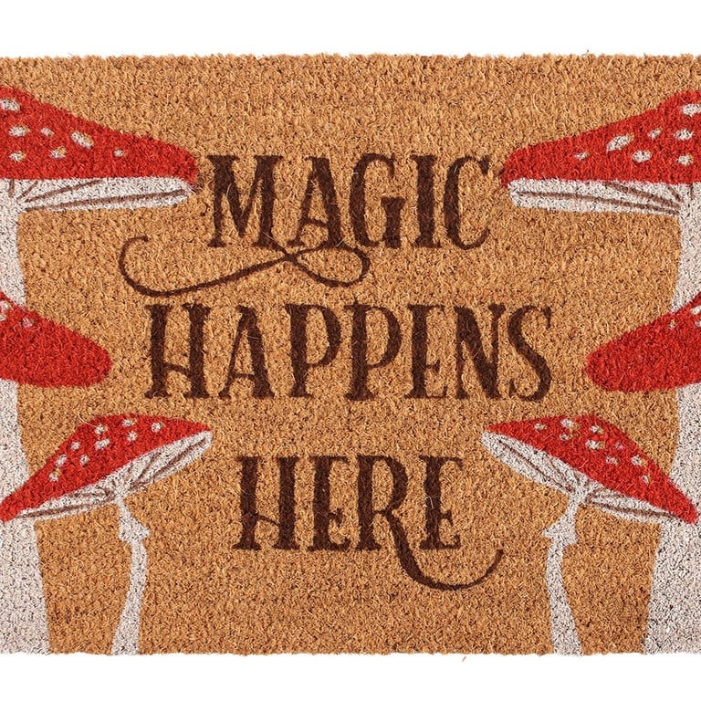 Natural Magic Happens Here Mushroom Doormat - Enchanting Outdoor Welcome Mat