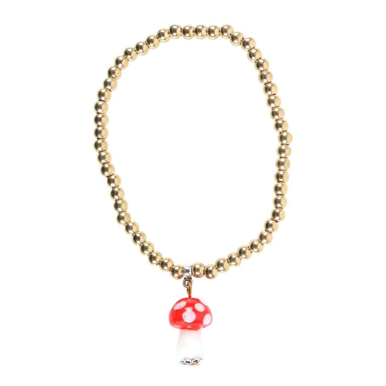 Toadstool Beaded Charm Bracelet - Whimsical Nature Inspired Jewelry