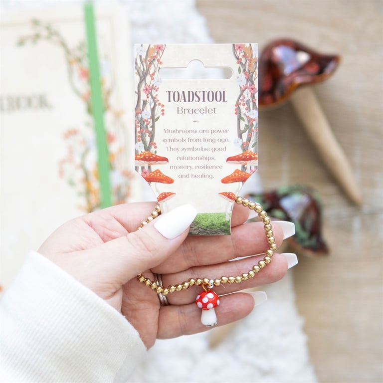 Toadstool Beaded Charm Bracelet - Whimsical Nature Inspired Jewelry