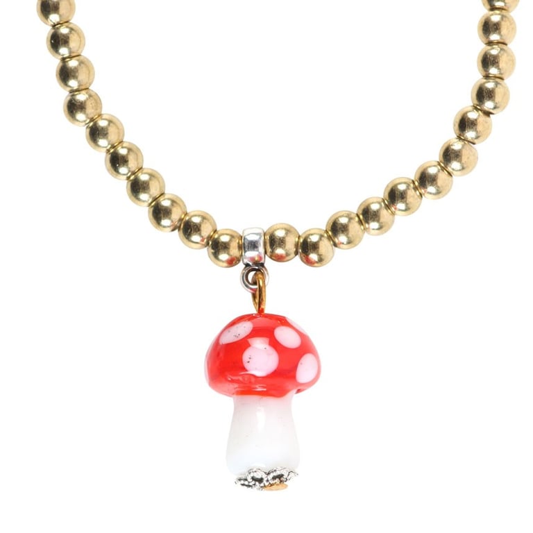 Toadstool Beaded Charm Bracelet - Whimsical Nature Inspired Jewelry