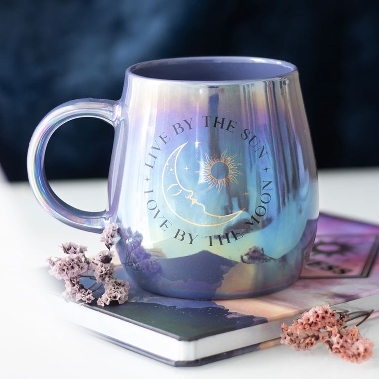 Live by the Sun Love by the Moon Iridescent 500ml Mug - Hand Wash Only, Celestial Design