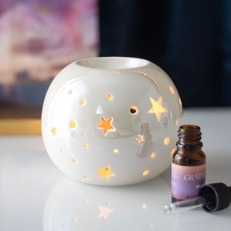 White Iridescent Star Oil Burner and Wax Warmer - Elegant Home Decor with Soft Starry Light