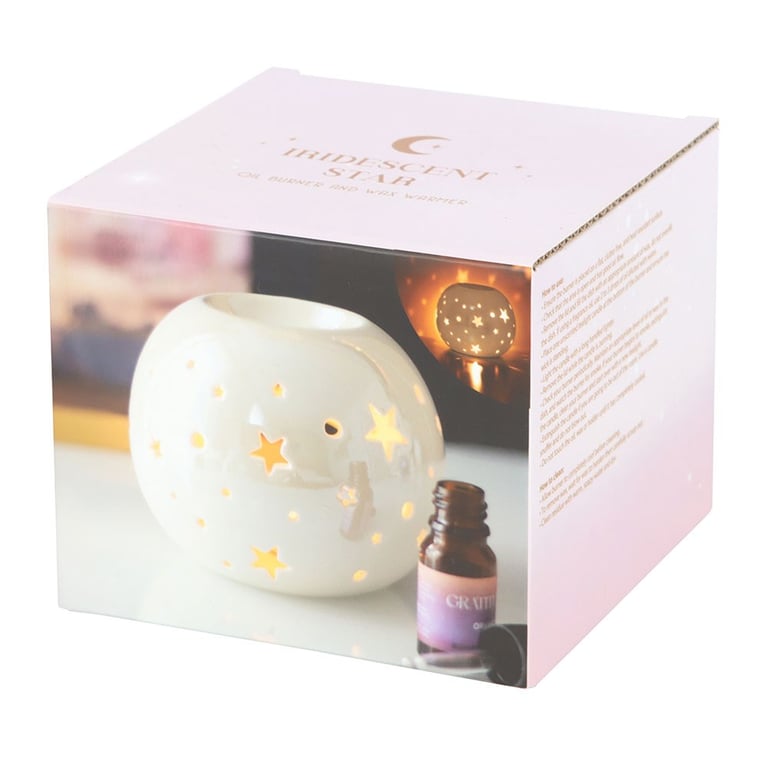 White Iridescent Star Oil Burner and Wax Warmer - Elegant Home Decor with Soft Starry Light